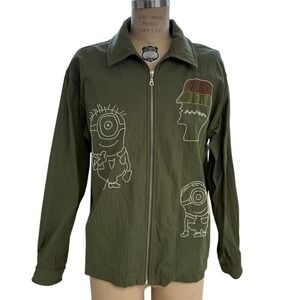 Brain Dead x Minions Jacket Mens Size L Green Embellished Beaded Full Zip